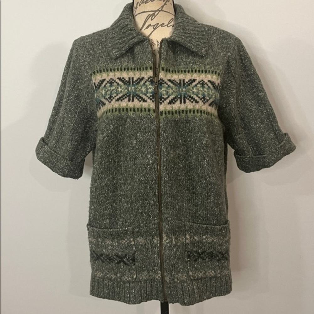 Woolrich vintage 90’s wool blend zip front short sleeve sweater spruce green 2XL